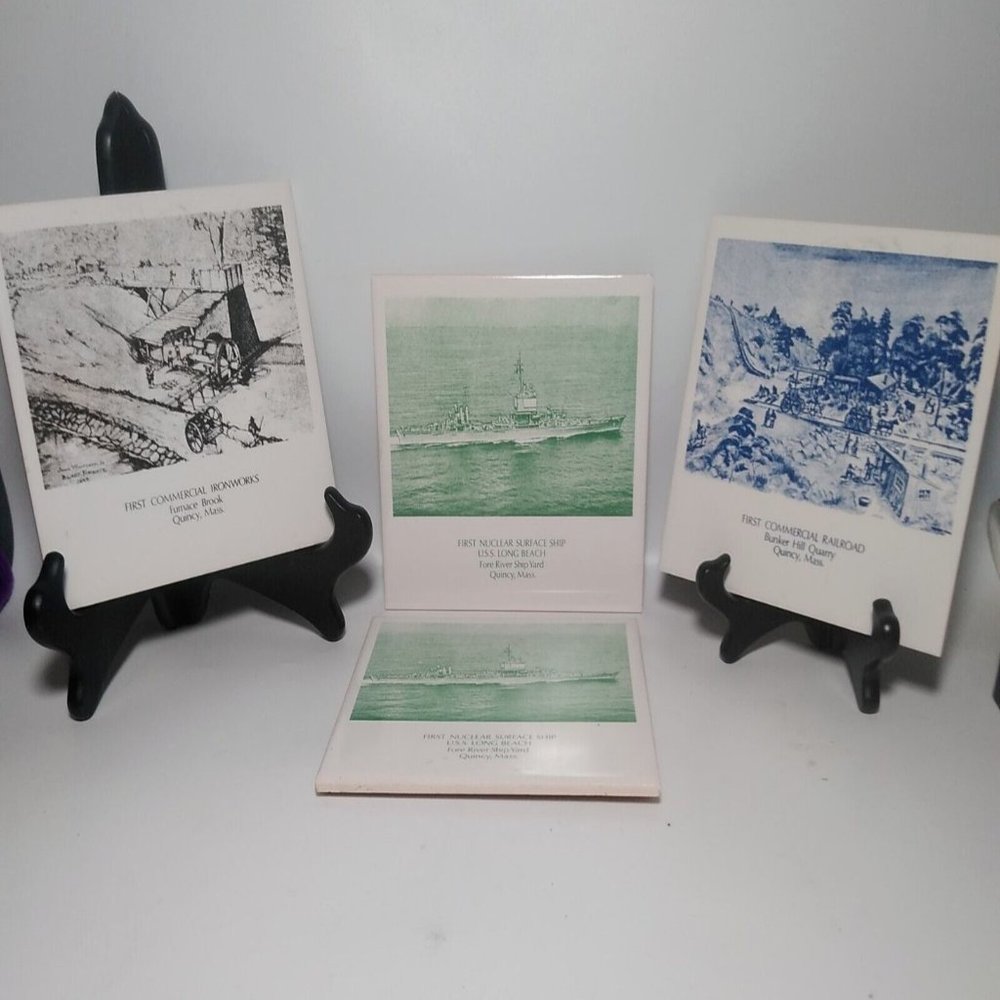 4 x Screen Craft Quincy, Mass. Commemorative Tiles/Trivets Vintage 6"x6"